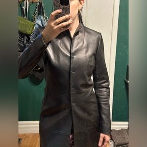 Excellent Condition Vintage 100% Lambskin Leather Long Jacket Trench Coat